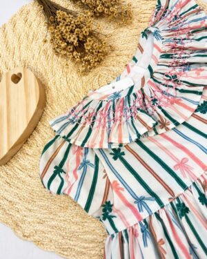 Vestido Bebê Estampa Listras E Laços Delicado Infantil