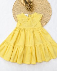 Vestido Bebê Amarelo Com Gola Bordada