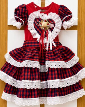 Vestido Festa Junina Xadrez Com Renda Infantil