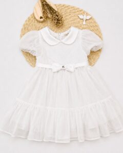 Vestido Bebê Branco Com Laço E Tule
