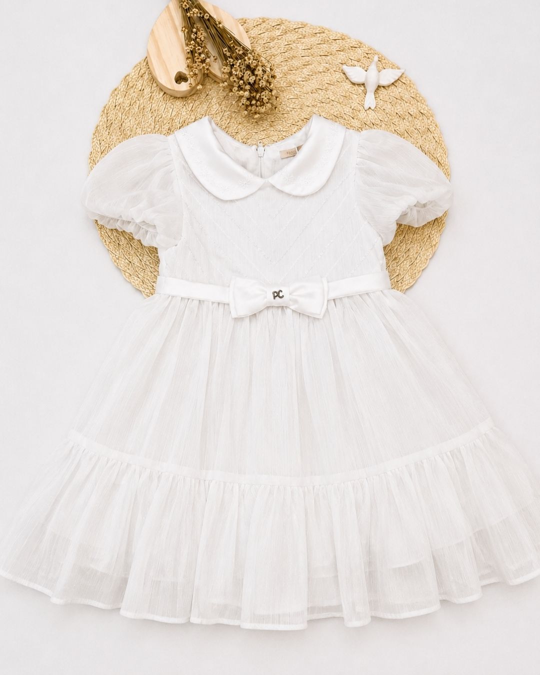 Vestido Bebê Branco Com Laço E Tule