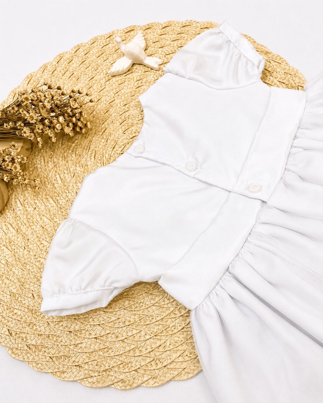 Vestido Bebê Branco Com Laço E Tule