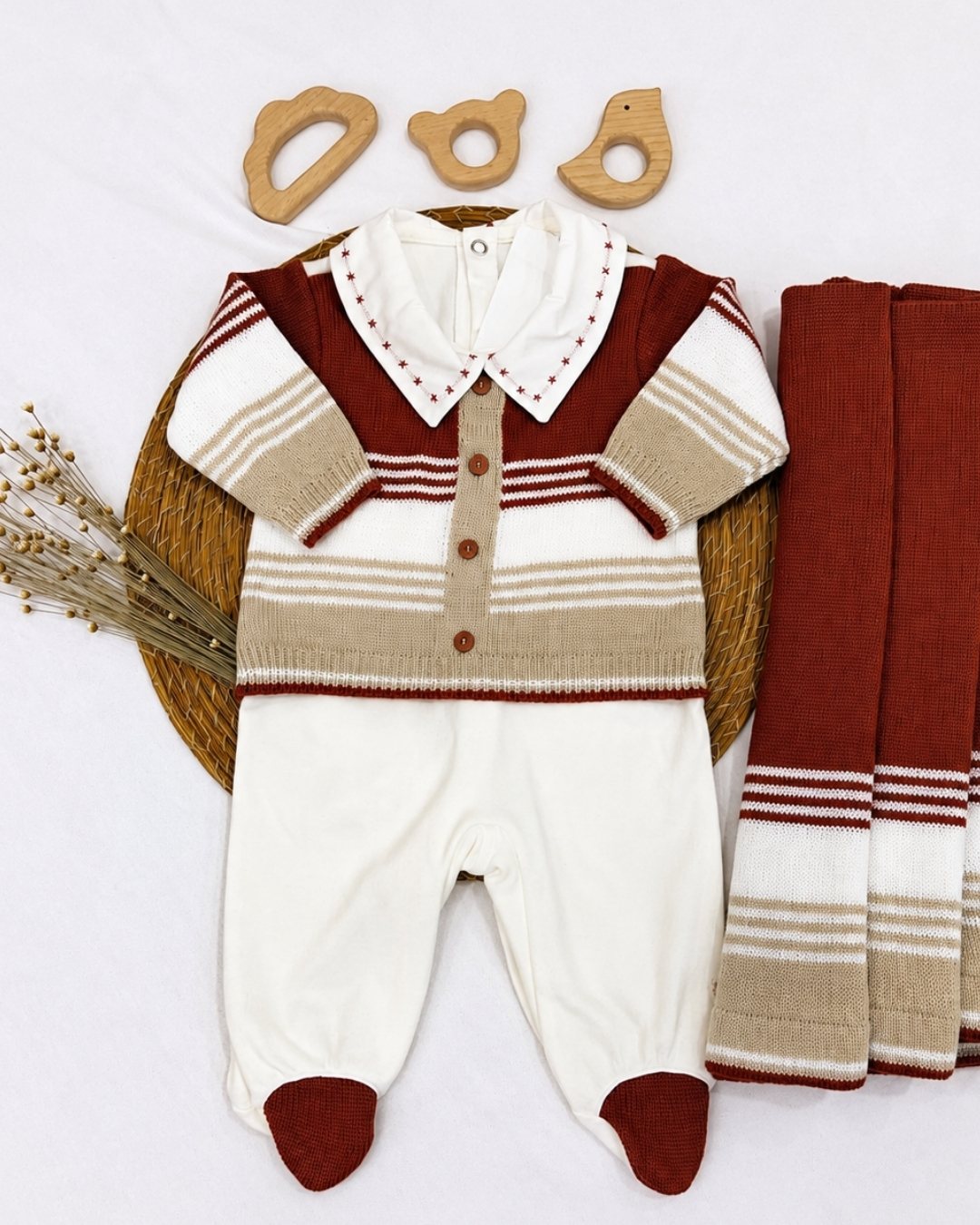Saída Maternidade Tricot Terracota C/ Manta