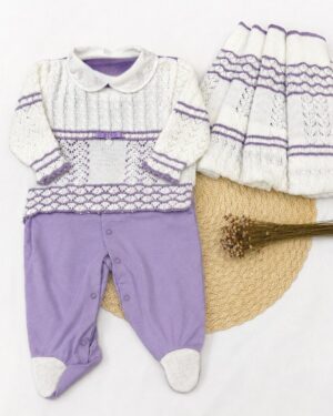Saida Maternidade Lilas Em Tricot Com Manta Infantil