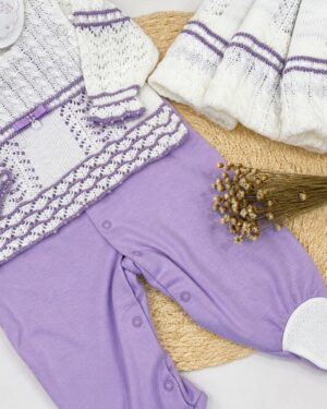 Saida Maternidade Lilas Em Tricot Com Manta Infantil