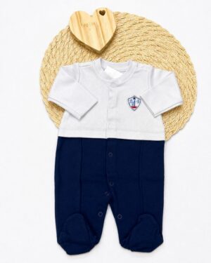 Macacao Longo Bebê Bicolor Branco E Marinho Infantil