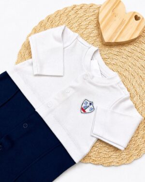 Macacao Longo Bebê Bicolor Branco E Marinho Infantil