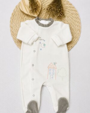 Macacão Longo Bebê Plush Bordado Casinha Infantil