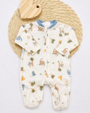 Macacão Longo Bebê Dino Aquarela Com Ziper Infantil