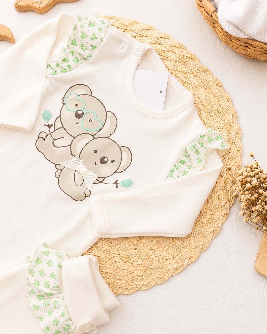 Conjunto Body Bebê Coala Com Babados