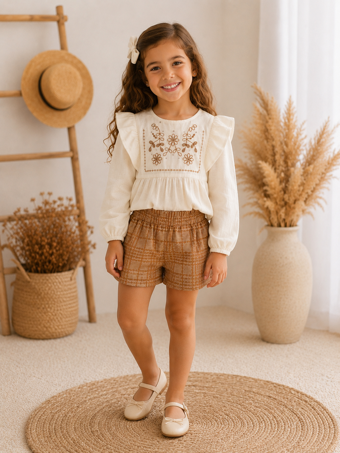 Conjunto Infantil Floral Com Short Estampado
