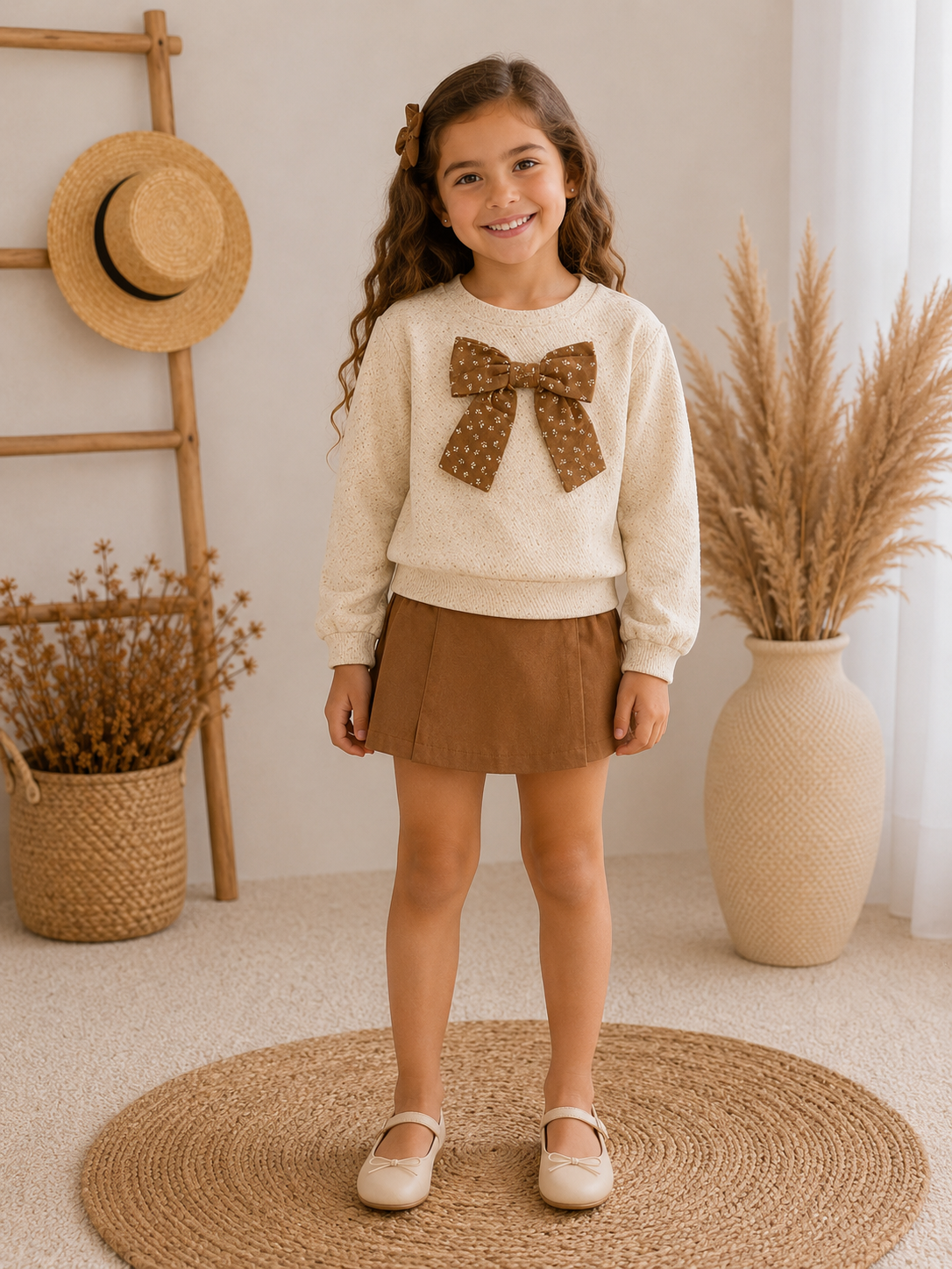 Conjunto Infantil Com Laço E Shorts Saia