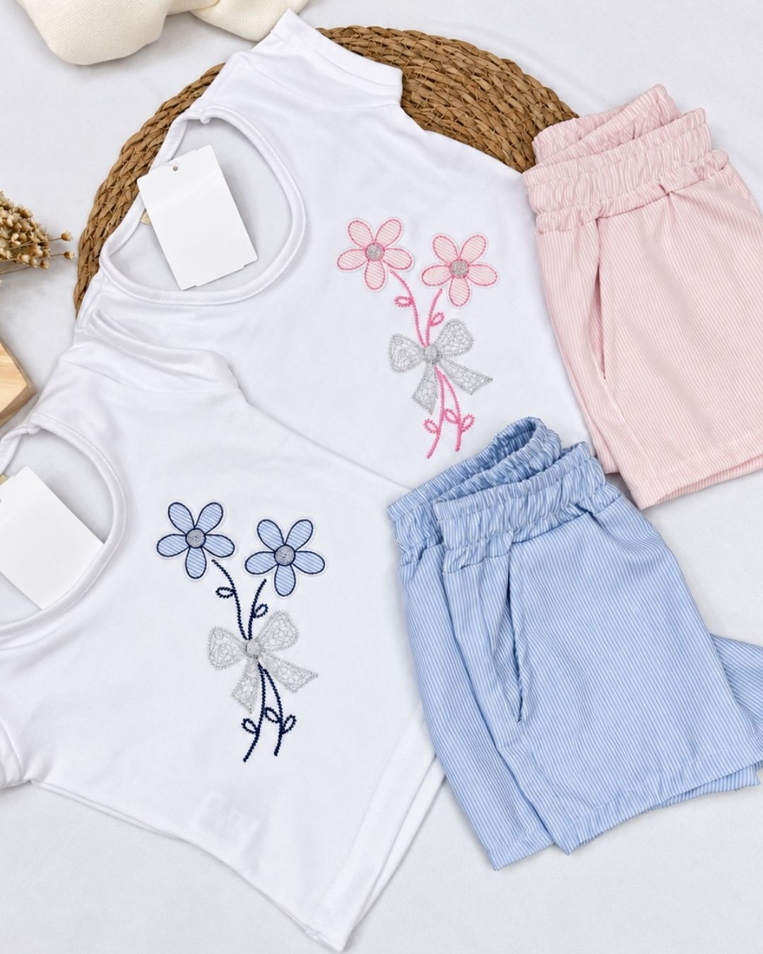 Conjunto Infantil Blusa Bordada Short Listra