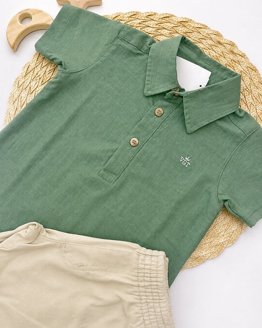 Conjunto Infantil Polo Com Shorts Bege