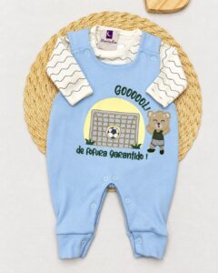 Jardineira Bebê Com Body Estampa Futebol