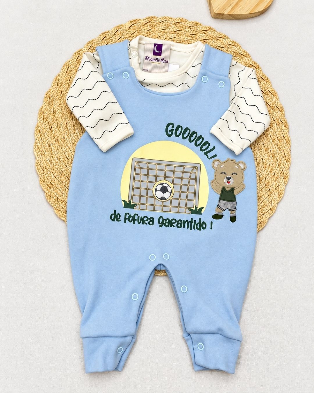 Jardineira Bebê Com Body Estampa Futebol