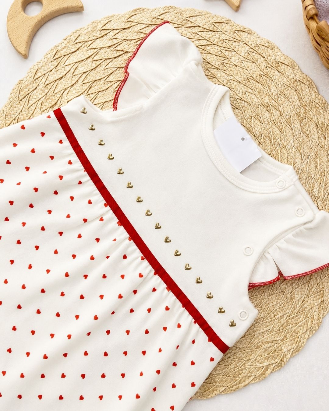 Macacão Romper Bebê Off White E Corações