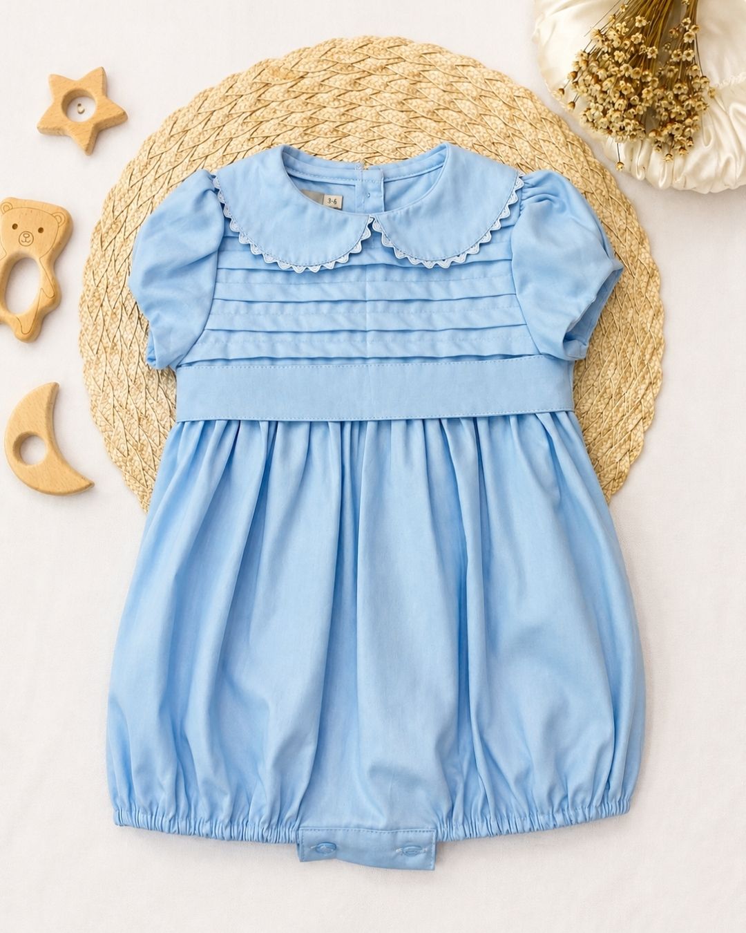 Macacão Romper Bebê Azul Com Gola Peter Pan