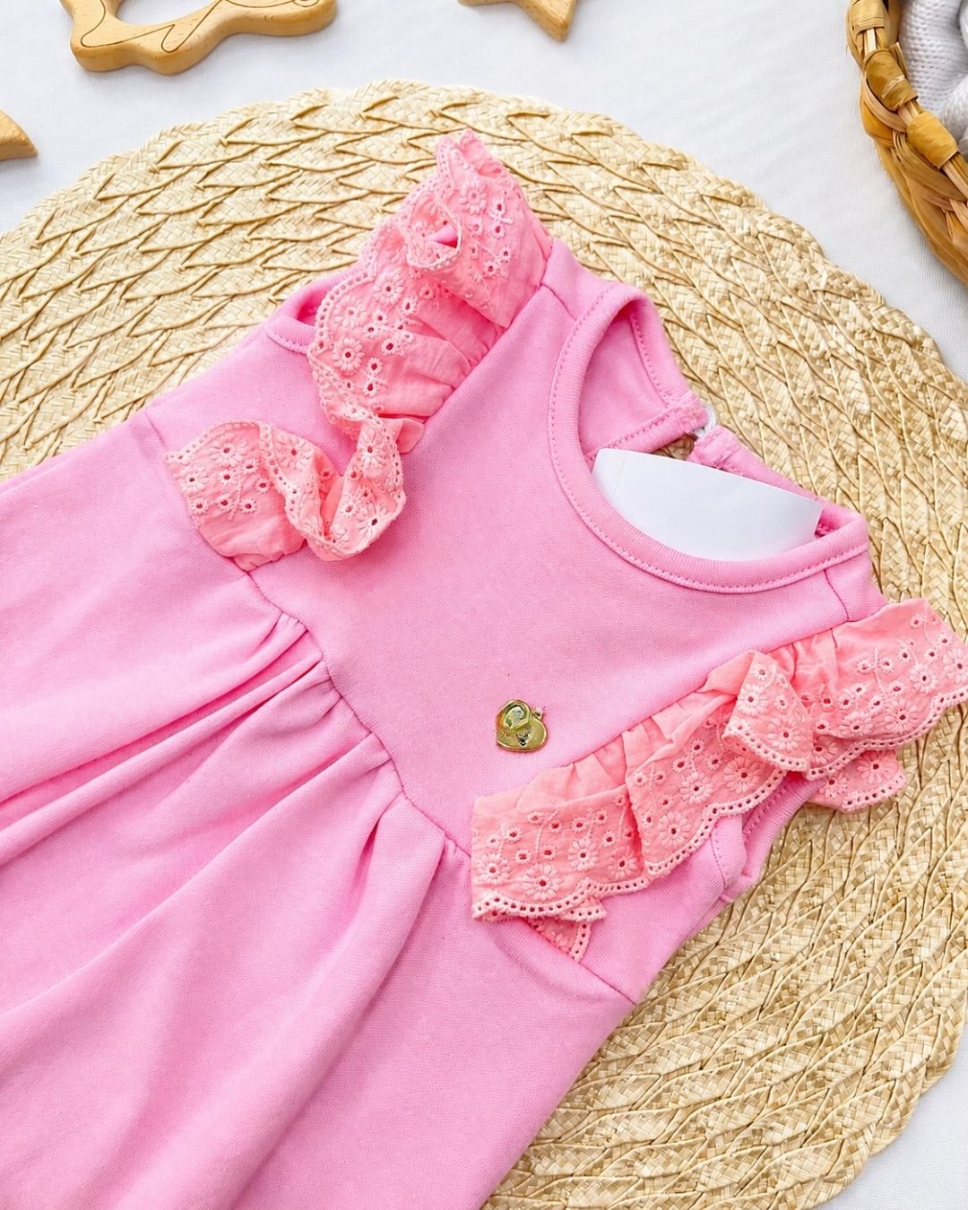 Macacão Romper Bebê Rosa Com Babados