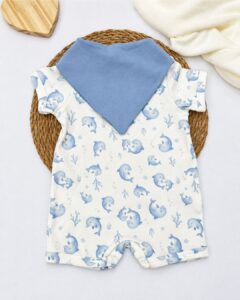 Macacão Romper Estampa Golfinhos + Bandana