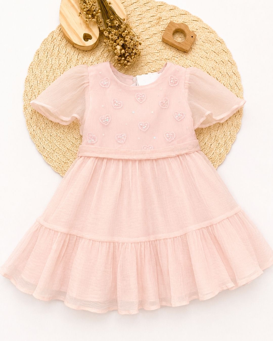 Vestido Infantil Tule Corações Com Paetês