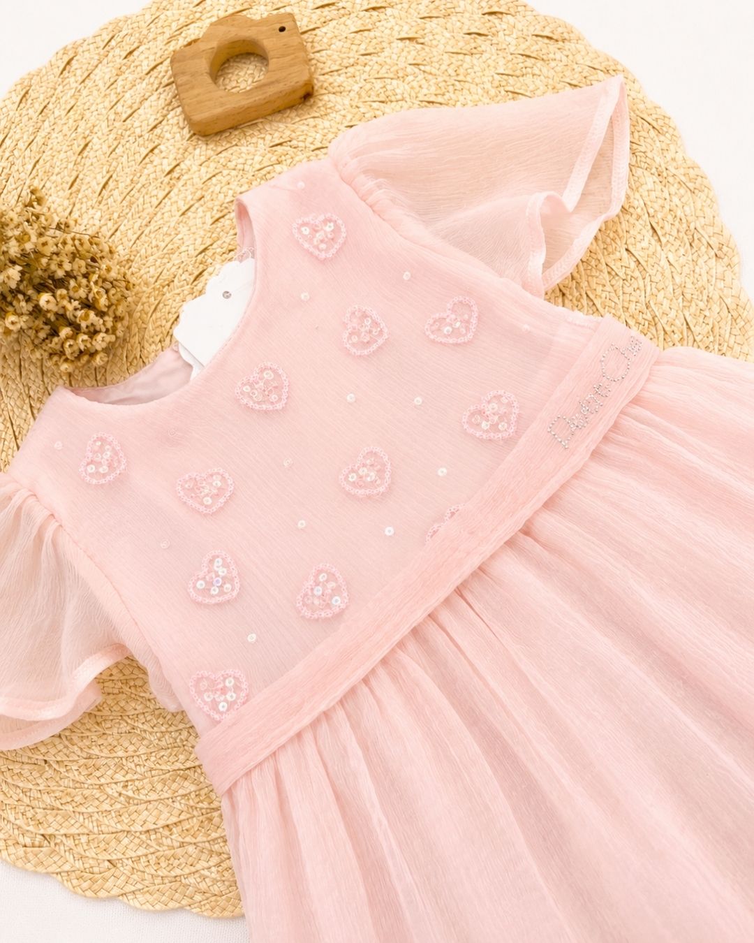 Vestido Infantil Tule Corações Com Paetês