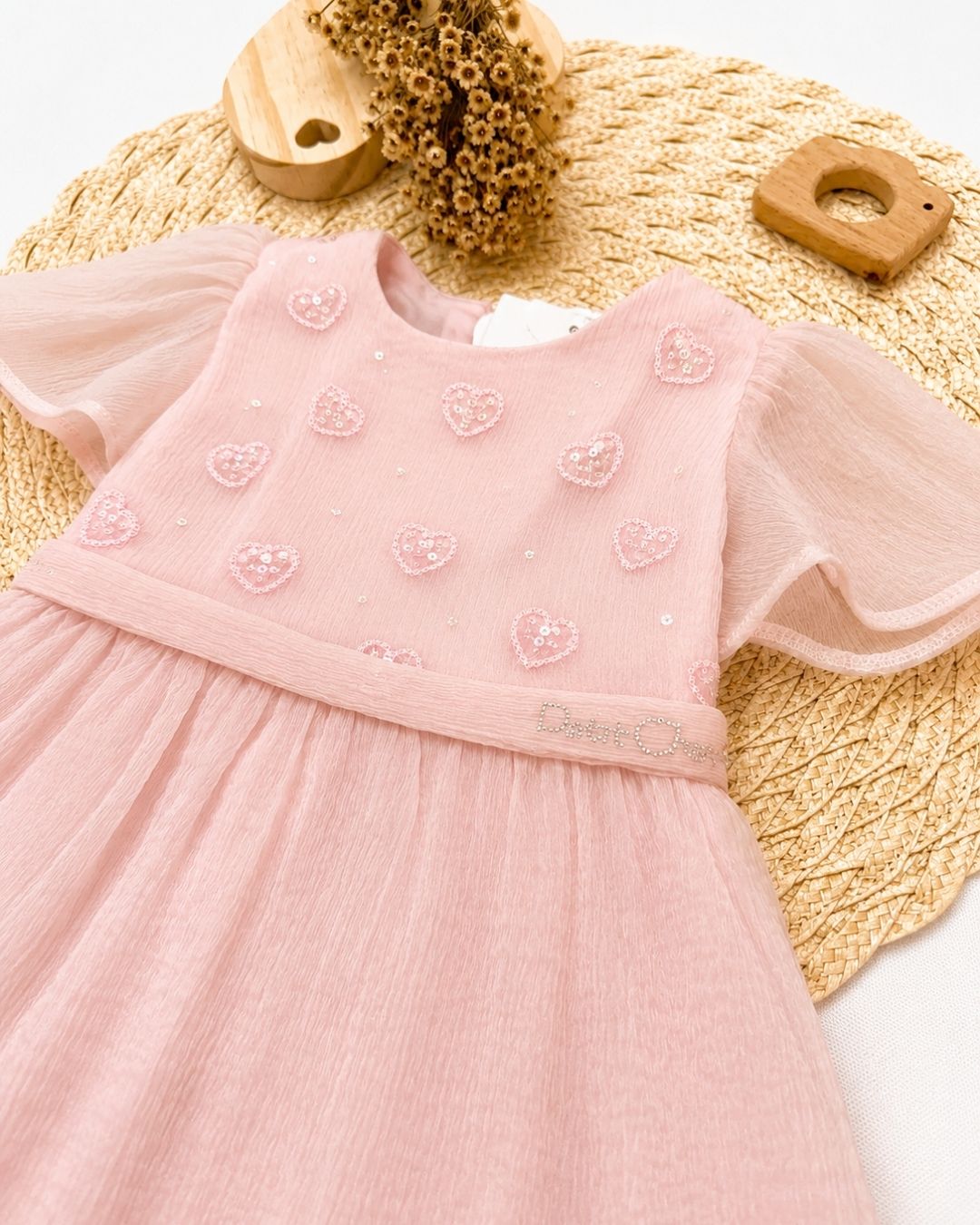 Vestido Infantil Tule Corações Com Paetês