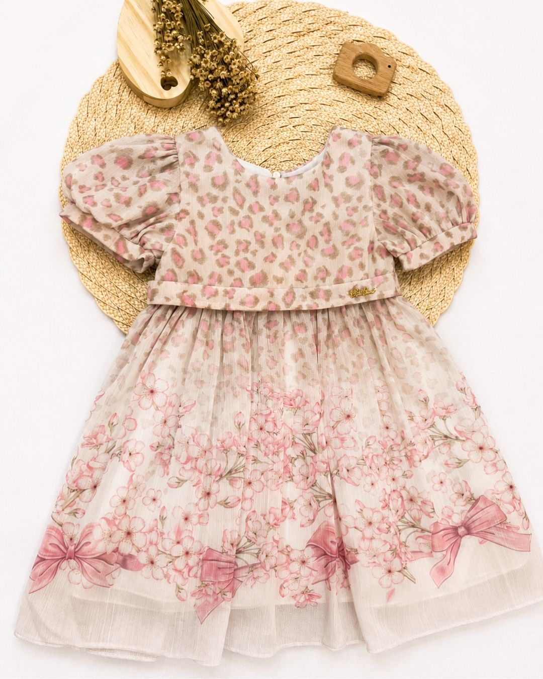Vestido Infantil Floral Com Tule E Mangas
