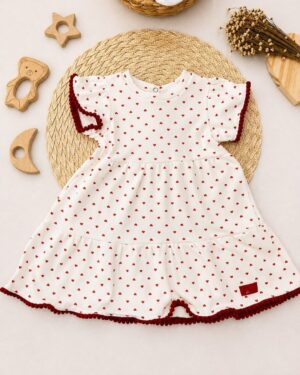 Vestido Infantil Off White Estampa Coração