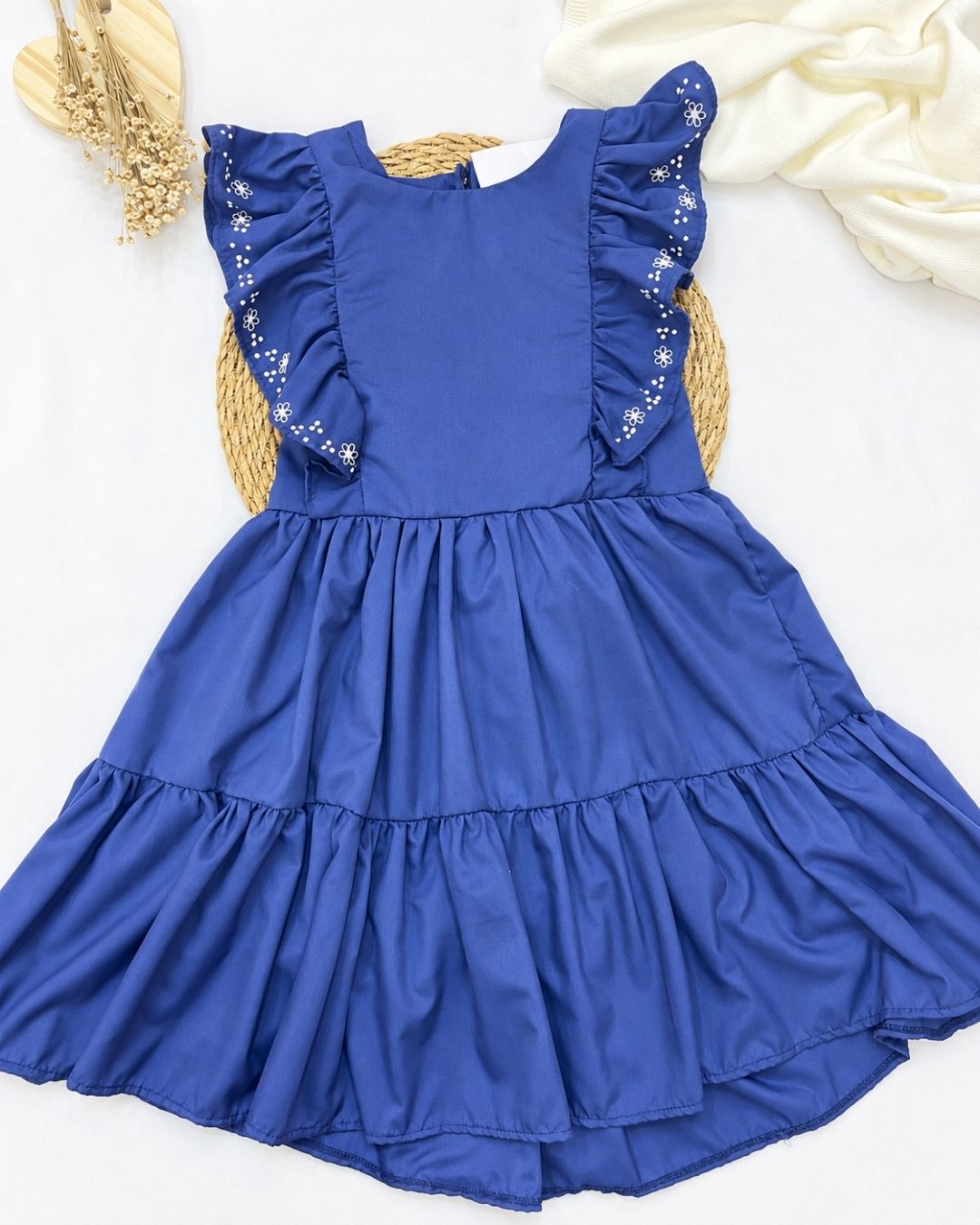 Vestido Infantil Azul Royal Com Babados
