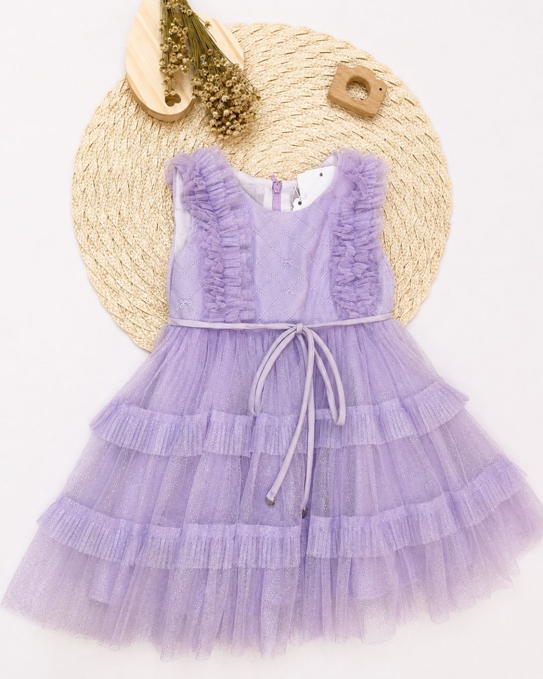 Vestido Infantil Tule Com Babados E Brilho