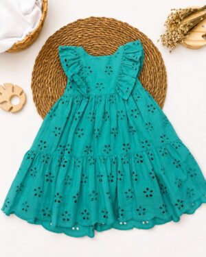 Vestido Infantil Laise Com Babado Nos Ombros