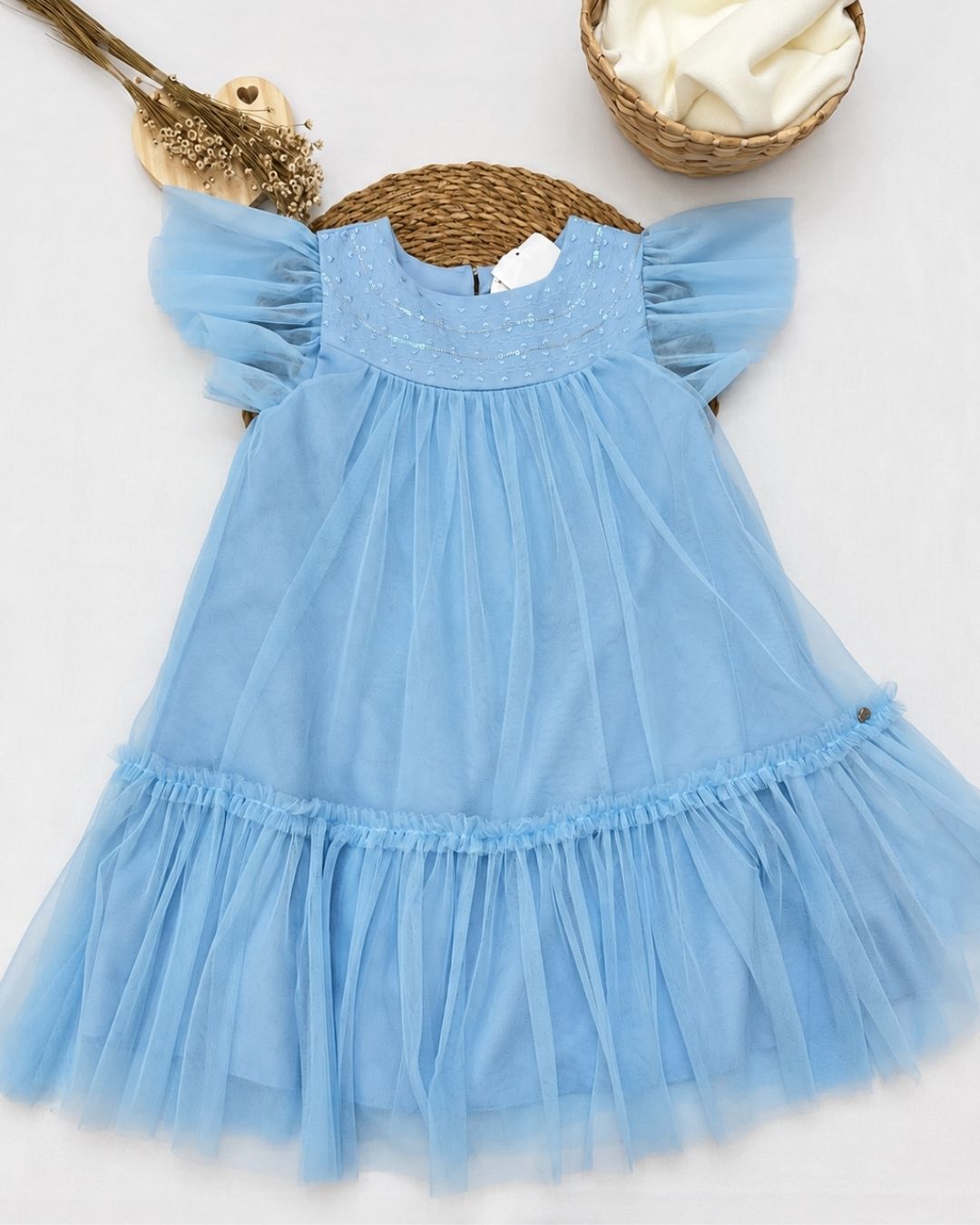 Vestido Infantil Em Tule Com Babados