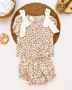 Conjunto Infantil Floral Com Blusa De Laços