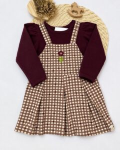 Conjunto Infantil Jardineira Xadrez Com Blusa