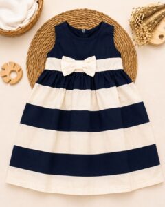 Vestido Infantil Listrado Com Laço Na Cintura