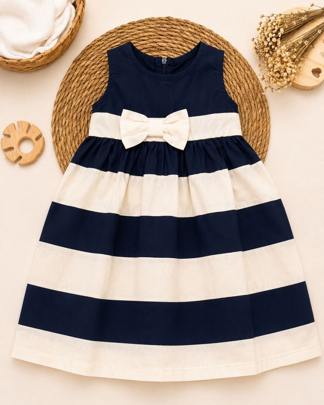 Vestido Infantil Listrado Com Laço Na Cintura