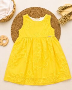 Vestido Infantil Floral Bordado Sem Mangas