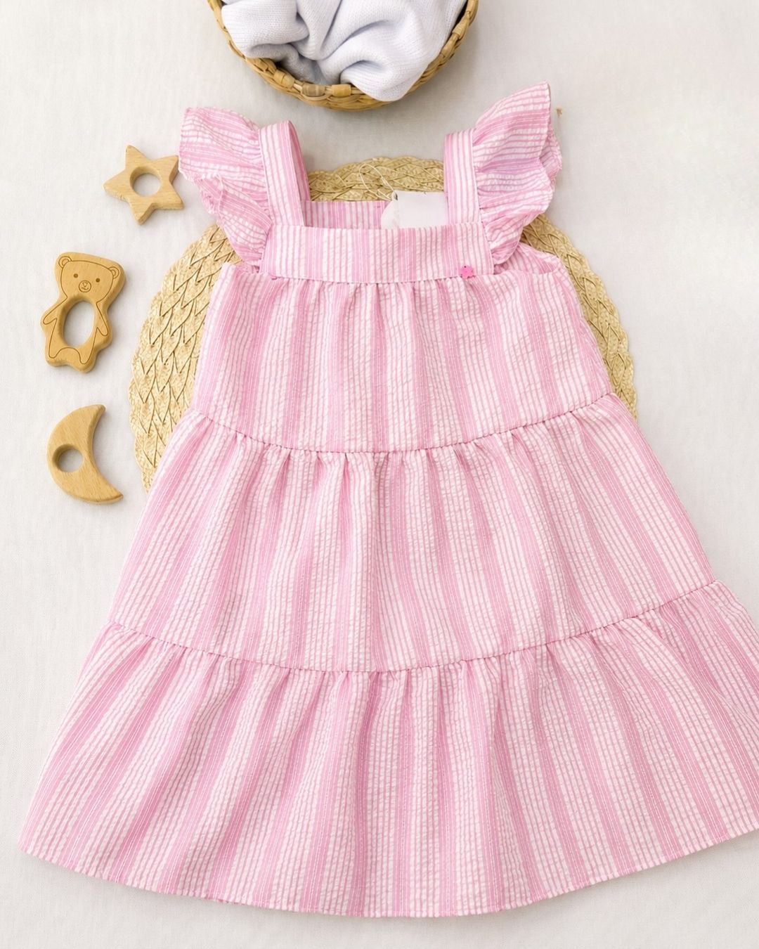 Vestido Infantil Rosa Anarruga Listrado