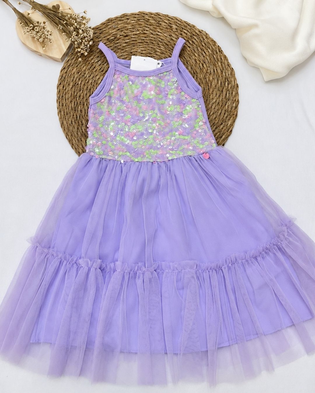 Vestido Infantil Lilás Em Tule Com Paetês