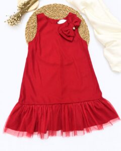 Vestido Infantil Vermelho Com Laço E Babado