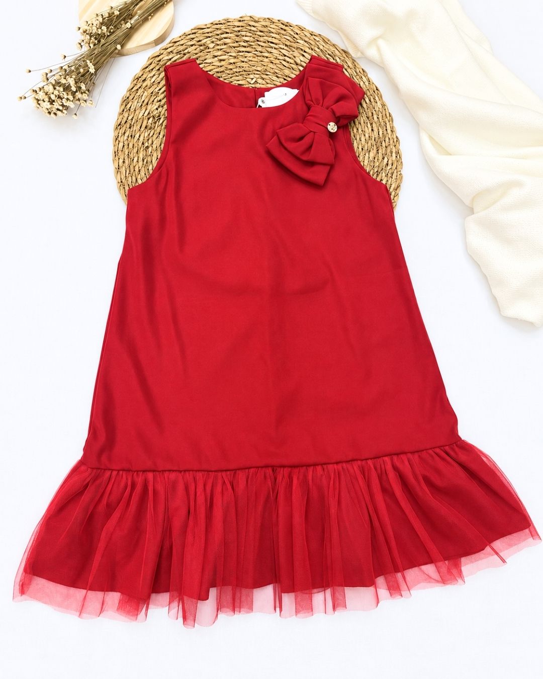 Vestido Infantil Vermelho Com Laço E Babado