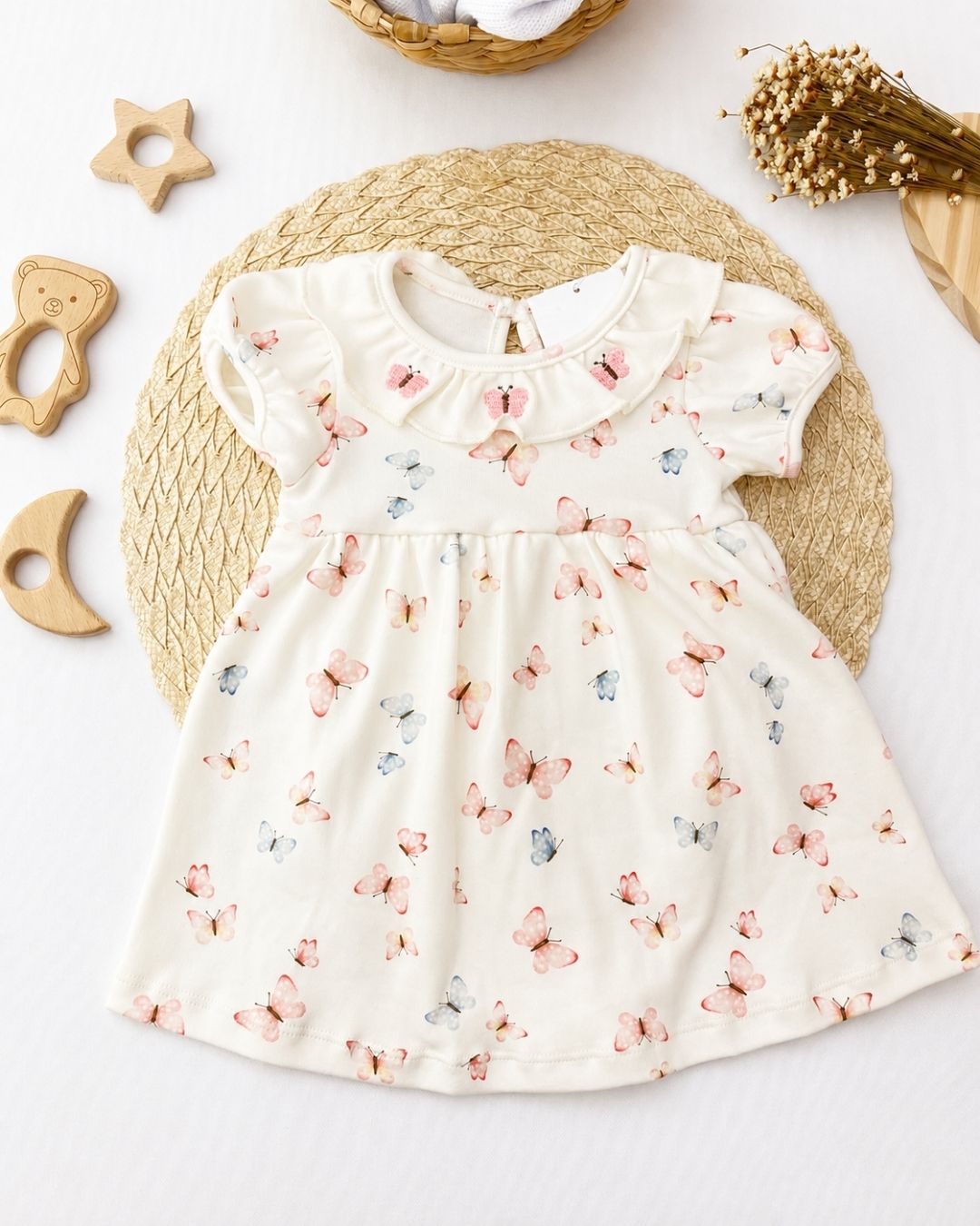 Vestido Bebê Off White Estampa Borboletas