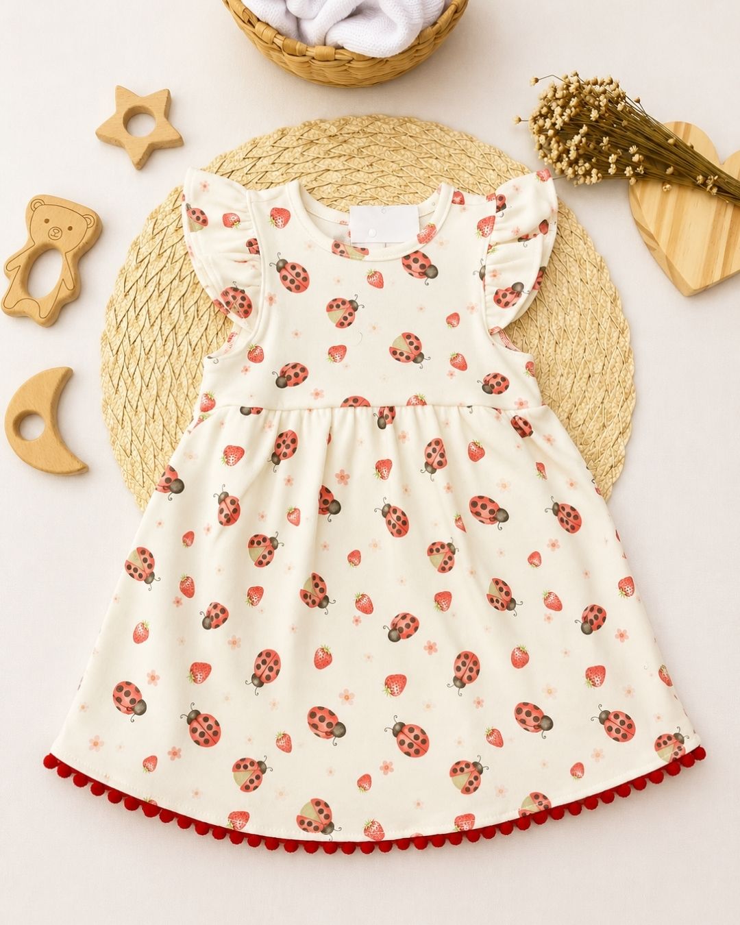 Vestido Infantil Off White Estampa Joaninhas