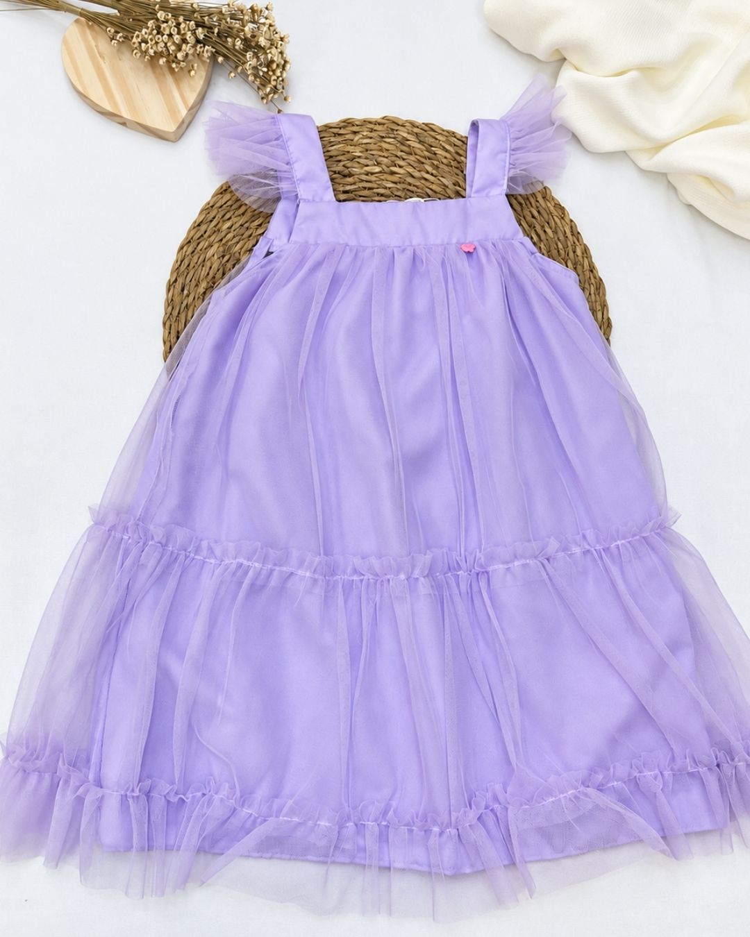 Vestido Infantil Em Tule Com Babados