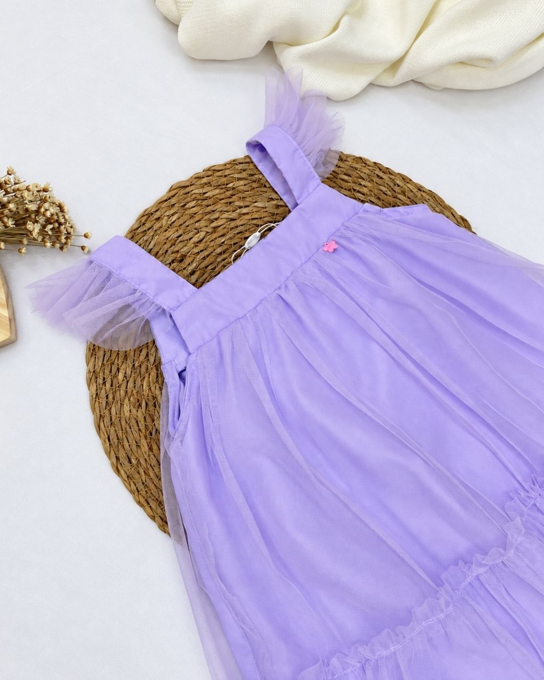 Vestido Infantil Em Tule Com Babados
