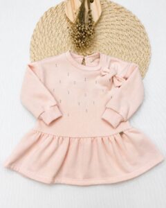 Vestido Infantil Moletom Com Laço E Strass
