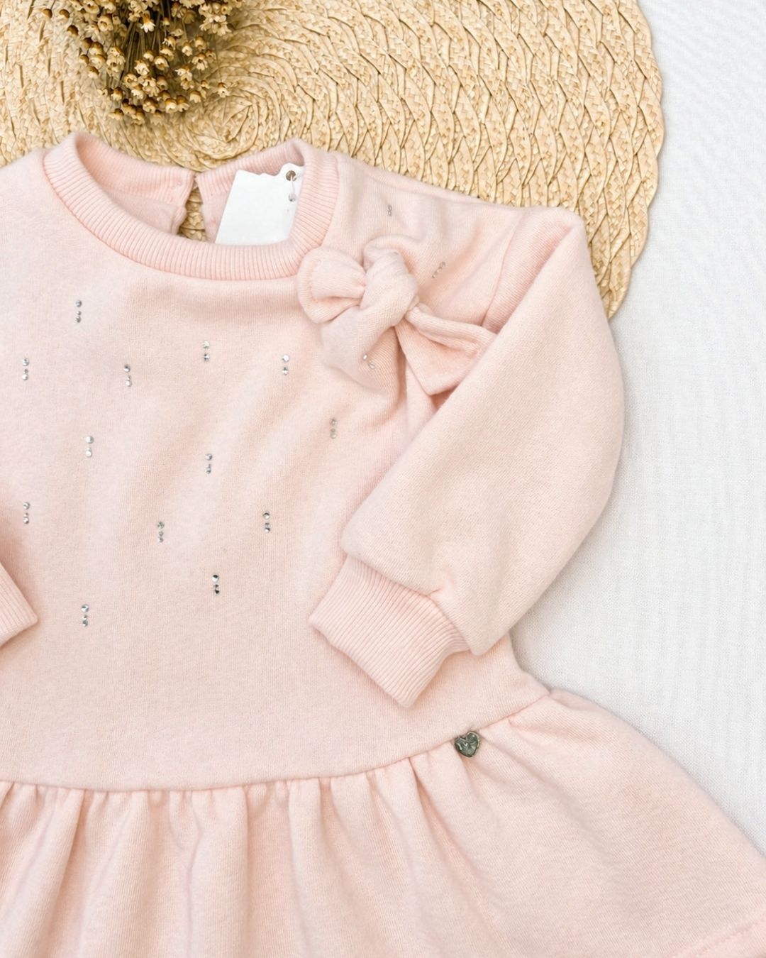 Vestido Infantil Moletom Com Laço E Strass