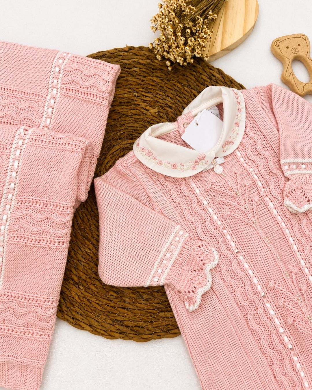 Saída Maternidade Bebê Tricô Rosa Alice