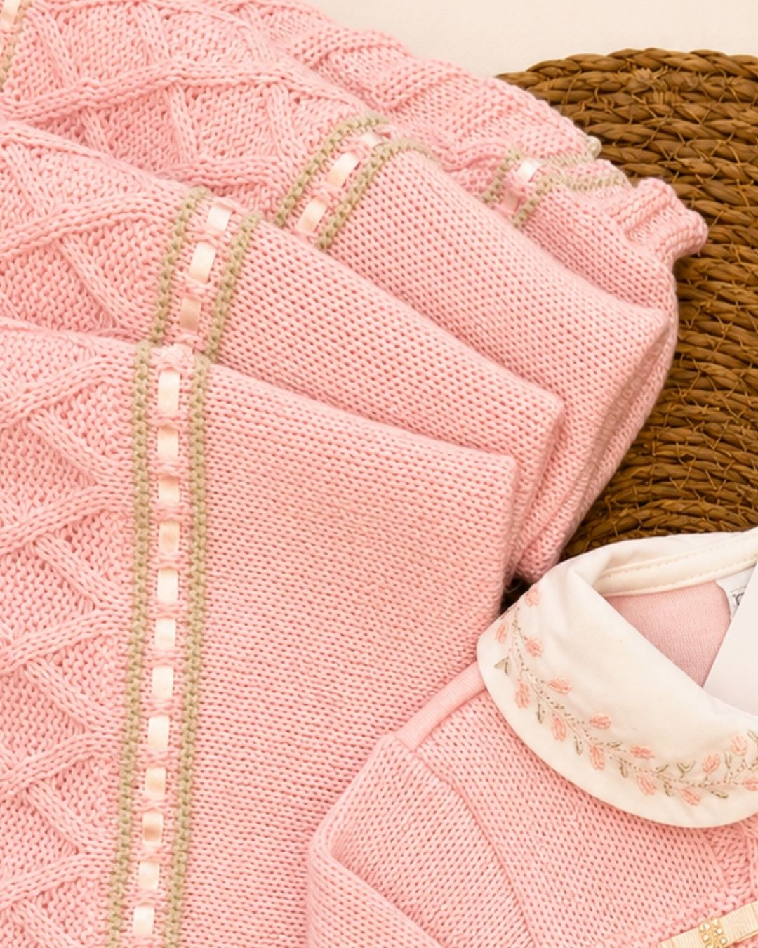 Saída Maternidade Tricô Bebê Rosa Heloiza